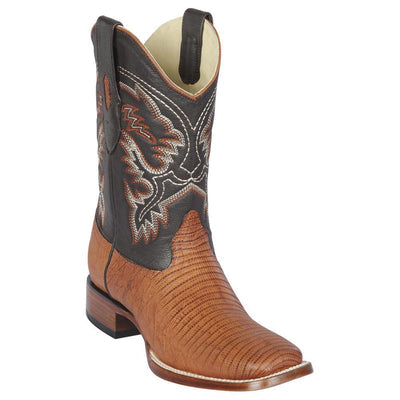 LOS ALTOS BOOTS MENS #8220751 WIDE SQUARE TOE | GENUINE TEJU LIZARD LEATHER BOOTS | COLOR HONEY image 0