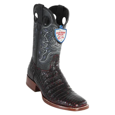 WILD WEST BOOTS #28248218 MEN'S | COLOR BLACK CHERRY | MEN'S WILD WEST SQUARE TOE CAIMAN BELLY BOOTS HANDCRAFTED image 0