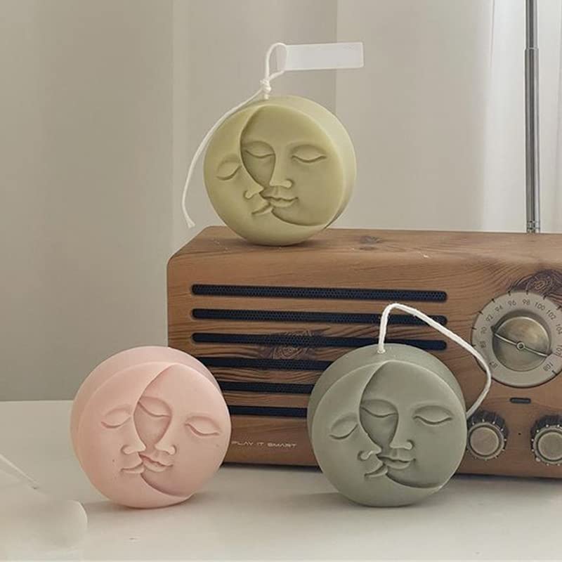 MIMIRACLE Human Face Candle Mold Abstract Face Silicone Molds DIY Soap Aromatherapy Molds 3D Portrait Sculpture Home Decor Resin Casting Mould -Moon Face image 4