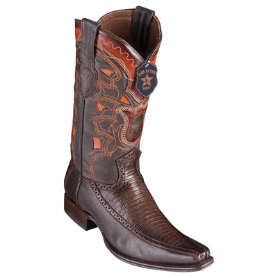 LOS ALTOS BOOTS MENS #76F0716 EUROPEAN SQUARE TOE | GENUINE LIZARD WITH DEER SIDES BOOTS | COLOR FADED BROWN image 0