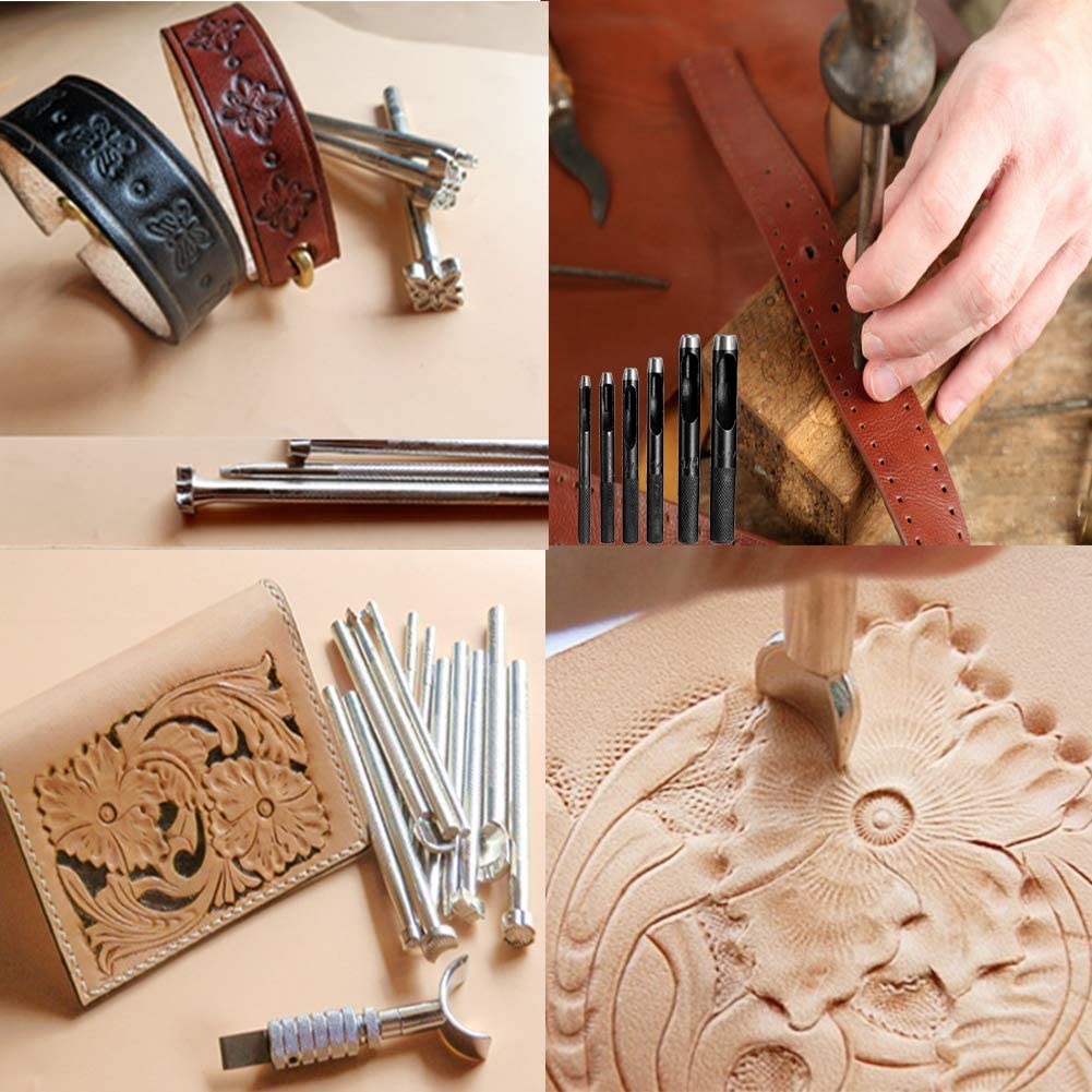Jupean 424 Pieces Leather Working Tools and Supplies, Leather Craft Kits with Instructions, Leather Sewing Kit, Leather Tool Holder, Wooden Storage Box, Leather Stamping Set,Leather Tools and Supplies image 6