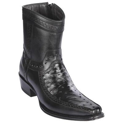LOS ALTOS BOOTS MENS #76BF0505 LOW SHAFT EUROPEAN SQUARE TOE | GENUINE OSTRICH LEG AND DEER BOOTS | COLOR BLACK image 0