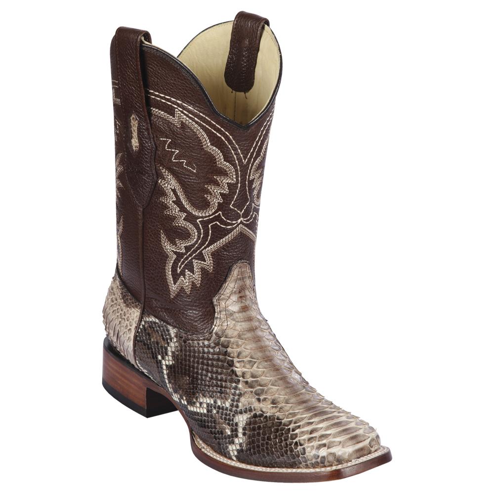 Los Altos Boots Mens #8225785 Wide Square Toe | Genuine Python Snakeskin Leather Boots | Color Rustic Brown image 0