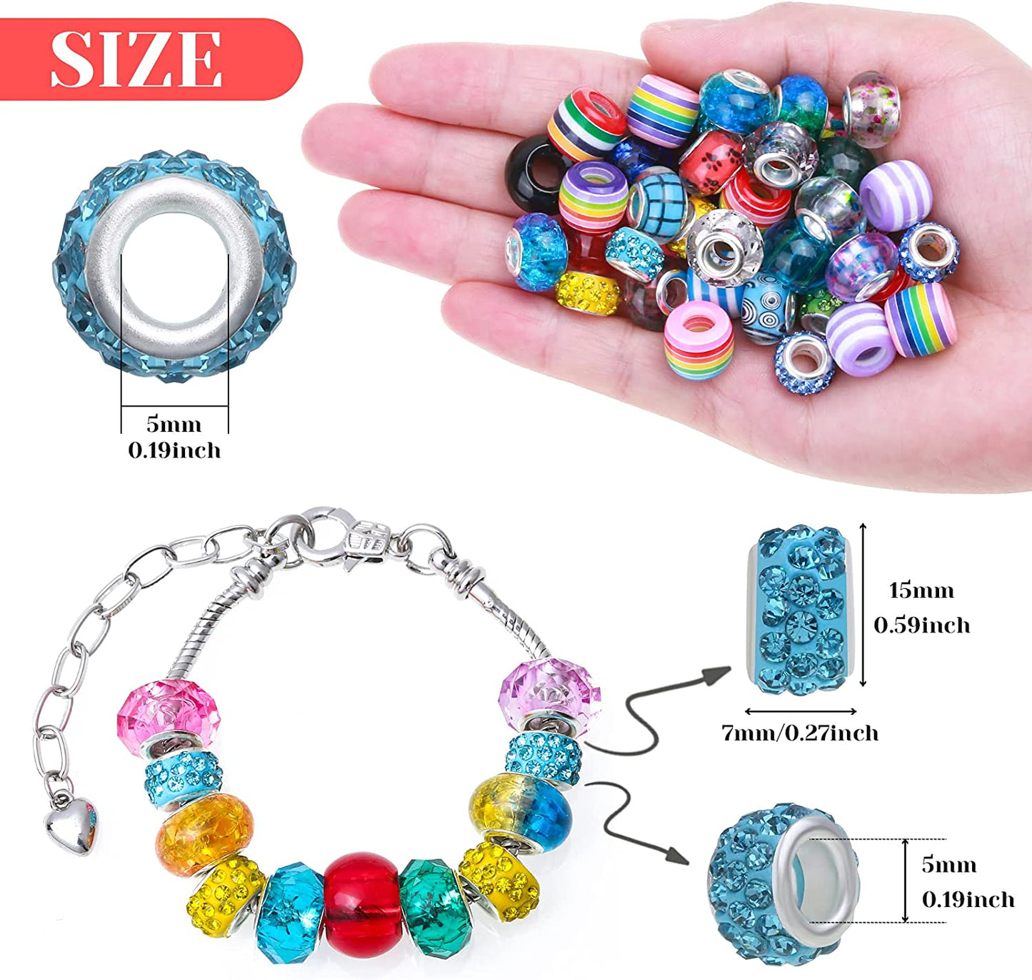 Mckanti 152 Pieces Glass European Beads Large Holes Spacer Beads for Jewelry Making, Assorted European Craft Beads Resin Spacer Beads for Fairy Wands, Necklace, Bracelet, Jewelry Making image 4