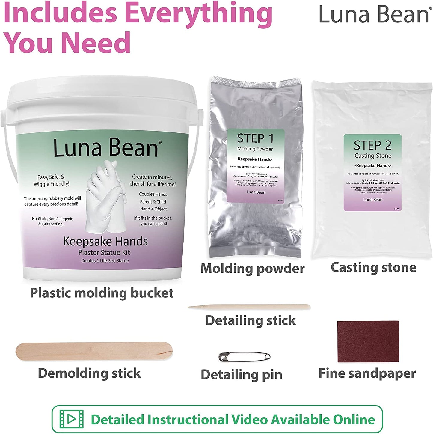 Luna Bean Keepsake Hands Casting Kit | DIY Plaster Statue Casting Kit | Hand Holding Craft for Couples, Adult & Child, Wedding, Friends, Anniversary image 6