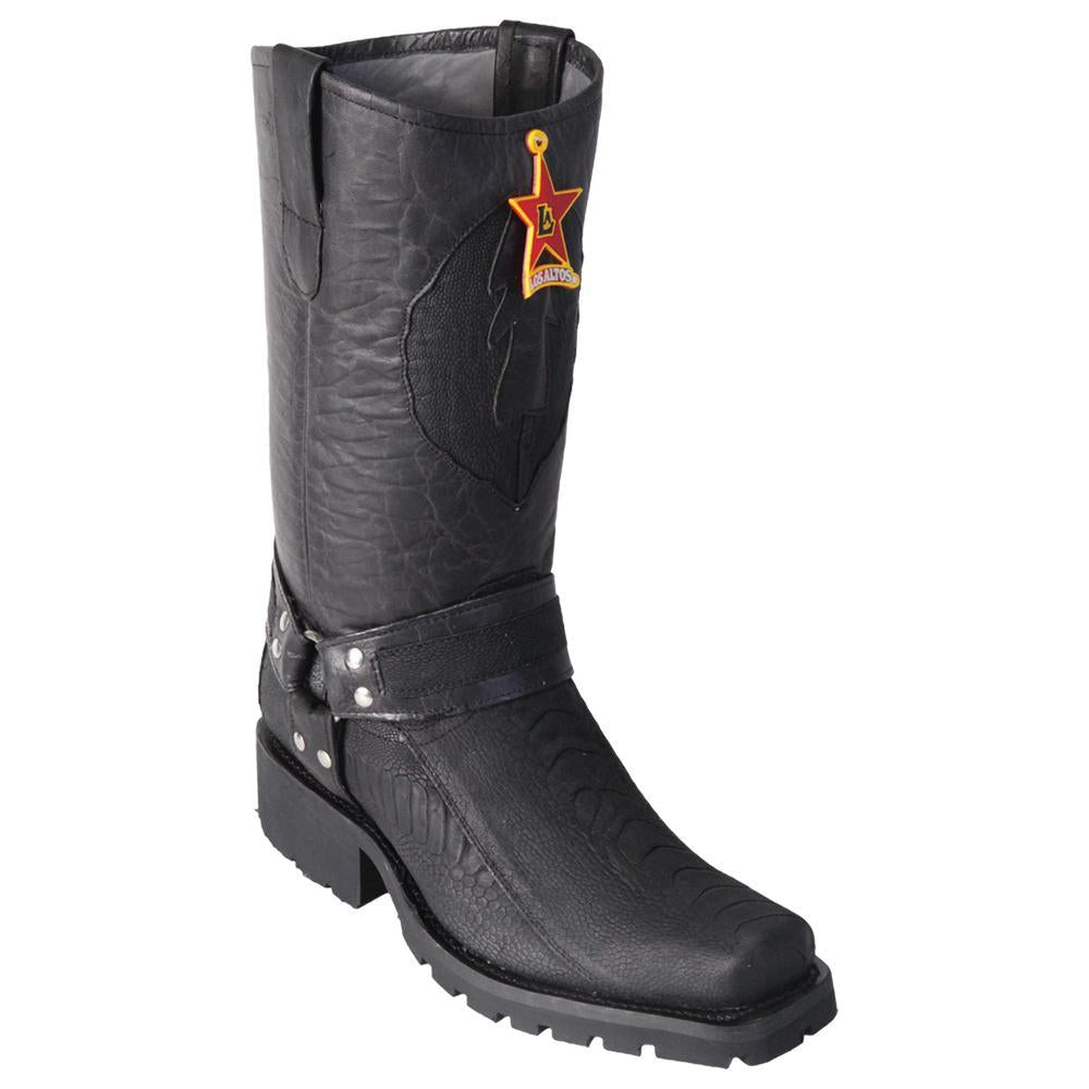 Los Altos Boots Mens #55TG0505 Biker Boot | Genuine Ostrich Leg Leather Boots | Color Black | Greasy Finish image 0