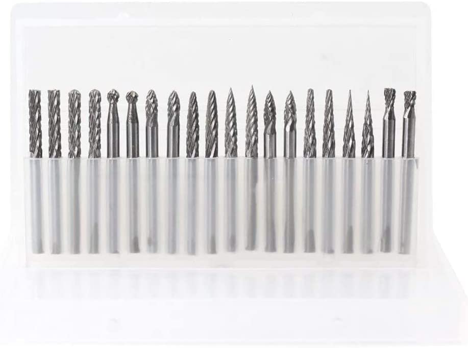 YUFUTOL 20pcs Solid Carbide Burr Set 0.118‘’(3mm)Shank Tungsten Carbide Rotary Files Burrs with 3mm Cutting Head Diameter Fits Most Rotary Drill Die Grinder for Woodworking,Engraving,Drilling,Carving image 5