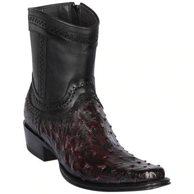 LOS ALTOS BOOTS MENS #76B0318 LOW SHAFT EUROPEAN SQUARE TOE | GENUINE OSTRICH SKIN LEATHER BOOTS | COLOR BLACK CHERRY image 0