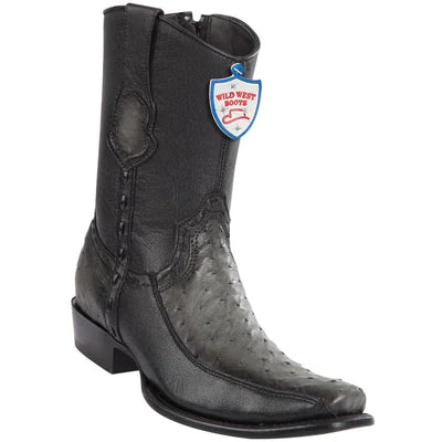 WILD WEST BOOTS #279BF0338 MEN'S | COLOR FADED GRAY | MEN’S WILD WEST OSTRICH WITH DEER BOOTS DUBAI TOE HANDCRAFTED image 0