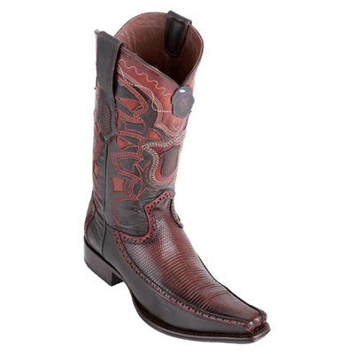 LOS ALTOS BOOTS MENS #76F0616 EUROPEAN SQUARE TOE | GENUINE RING LIZARD WITH DEER SIDES BOOTS | COLOR BROWN image 0