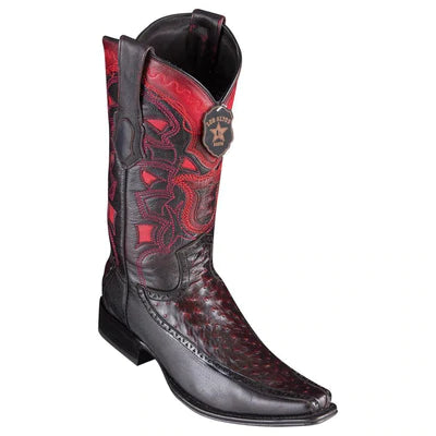 LOS ALTOS BOOTS MENS #76F0318 EUROPEAN SQUARE TOE | GENUINE FULL QUILL OSTRICH WITH DEER SIDES BOOTS | COLOR BLACK CHERRY image 0