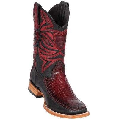 LOS ALTOS BOOTS MENS #82F0543 WIDE SQUARE TOE | GENUINE OSTRICH & DEER LEG SKIN BOOTS | COLOR FADED BURGUNDY image 0
