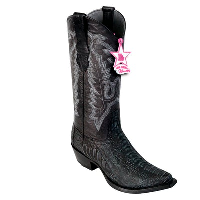 WOMEN'S LOS ALTOS SNIP TOE OSTRICH LEG BOOTS HANDCRAFTED | COLOR SANDED BLACK (340574) image 0
