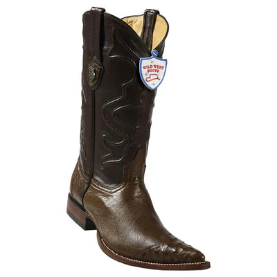 WEST BOOTS #2950407 MEN'S | COLOR BROWN | MEN'S WILD WEST SMOOTH OSTRICH 3X TOE WING TIP BOOTS HANDCRAFTED image 0