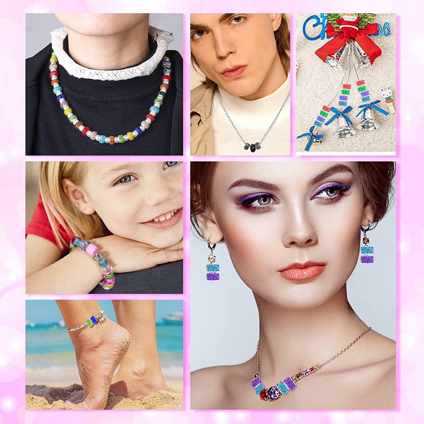 200 PCS European Beads Bulk for Jewelry Making,Cludoo Large Hole Beads Spacer Beads with Mixed Color Rhinestone Charms Beads for DIY Craft Bracelet Necklace Earring Making image 6
