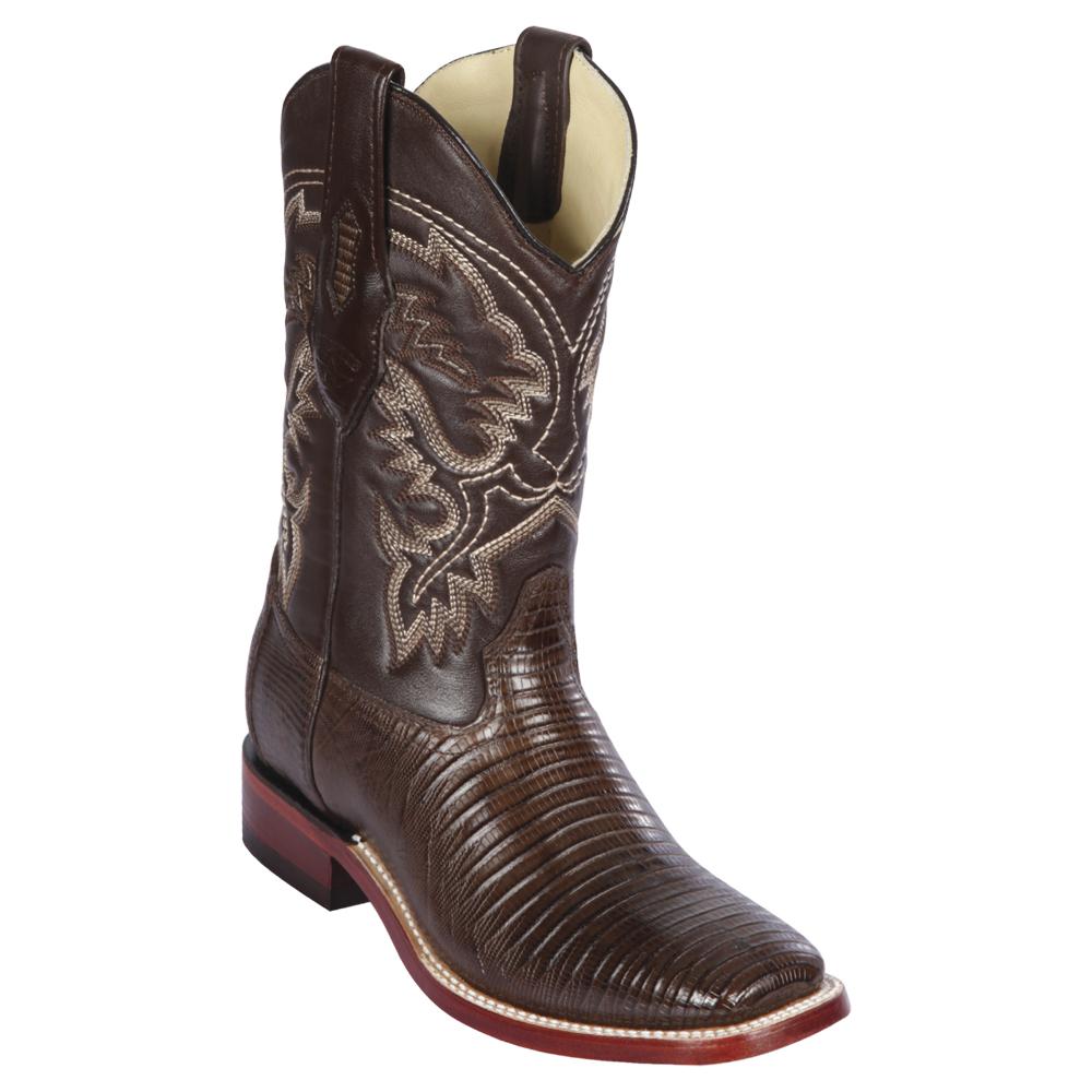 Los Altos Boots Mens #8220707 Wide Square Toe | Genuine Teju Lizard Leather Boots | Color Brown image 0