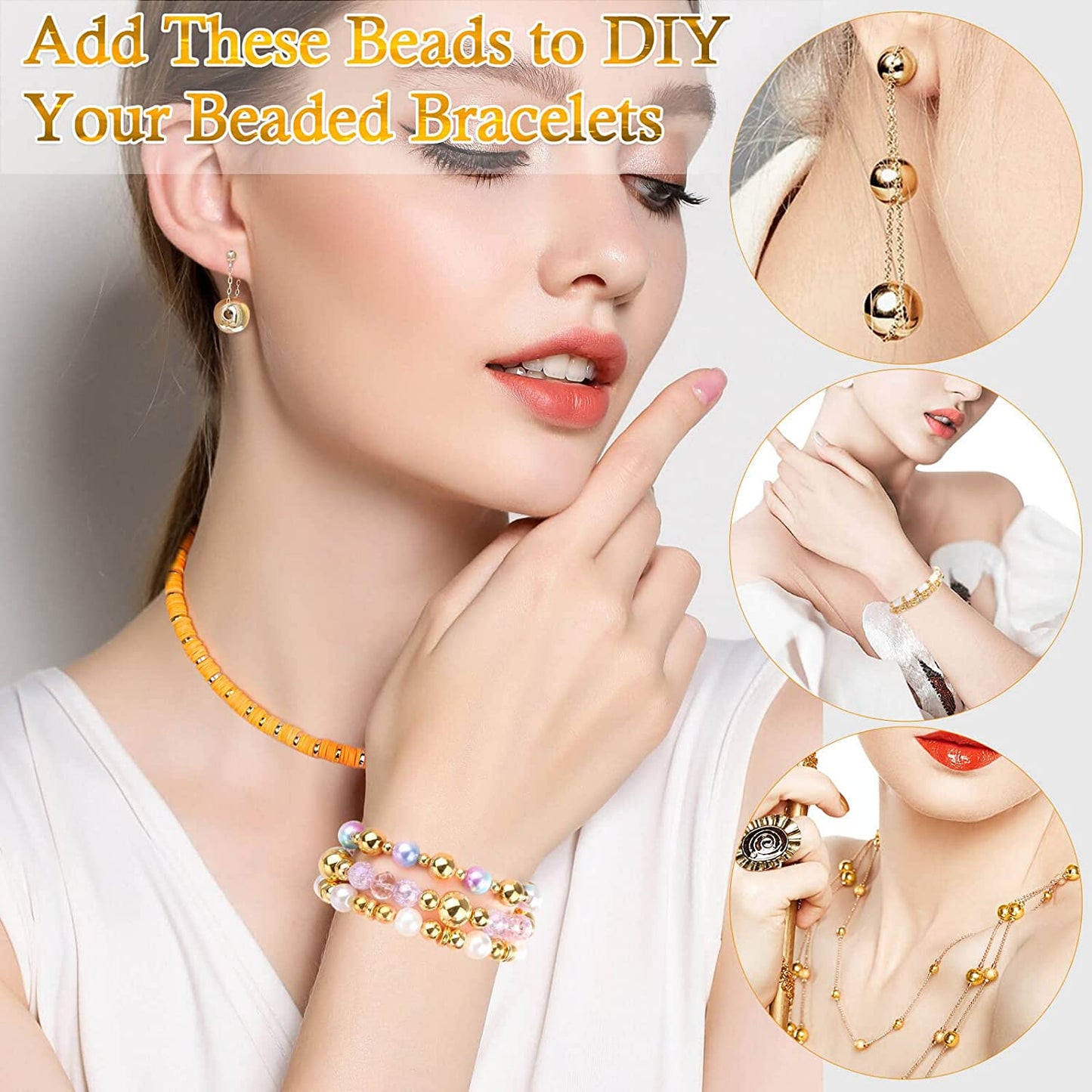 1250 Pieces Gold Spacer Beads for Jewelry Making, Gold Round Beads and Gold Flat Clay Beads for Bracelets Making, Small Gold Filled Beads for Jewelry Making image 6