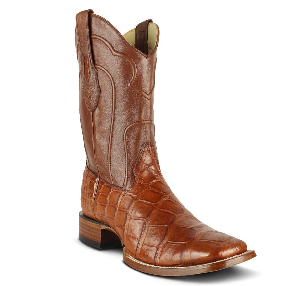 Los Altos Boots Mens #8225803 Wide Square Toe | Genuine American Alligator skin Boots | Color Cognac image 0