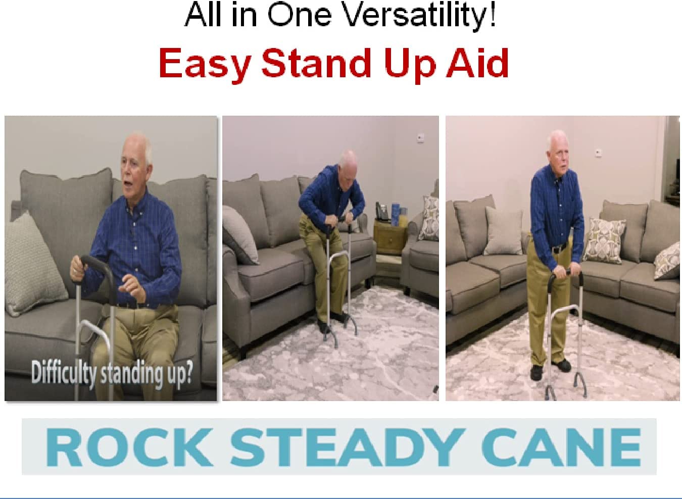 Rock Steady Cane- Stand Assist Adjustable Walking Cane Keeps You Independent - Walking, in Your Bathroom and Car. The Versatile Self Standing Cane Replaces Walkers, Crutches and Easy Up Aids image 6
