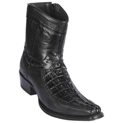 LOS ALTOS BOOTS MENS #76BF0105 LOW SHAFT EUROPEAN SQUARE TOE | GENUINE CAIMAN TAIL AND DEER BOOTS | COLOR BLACK image 0