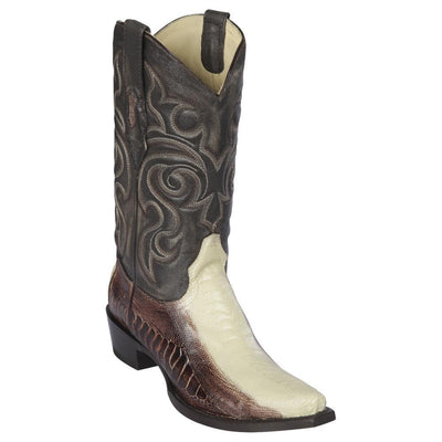 LOS ALTOS BOOTS MENS #940577 SNIP TOE | GENUINE OSTRICH LEG BOOTS | COLOR WINTERWHITE AND BROWN image 0