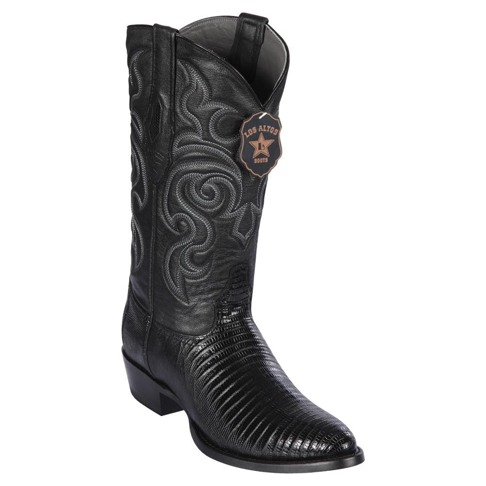 Los Altos Boots Mens #650705 Round Toe | Genuine Teju Lizard Boots Handcrafted | Color Black image 0