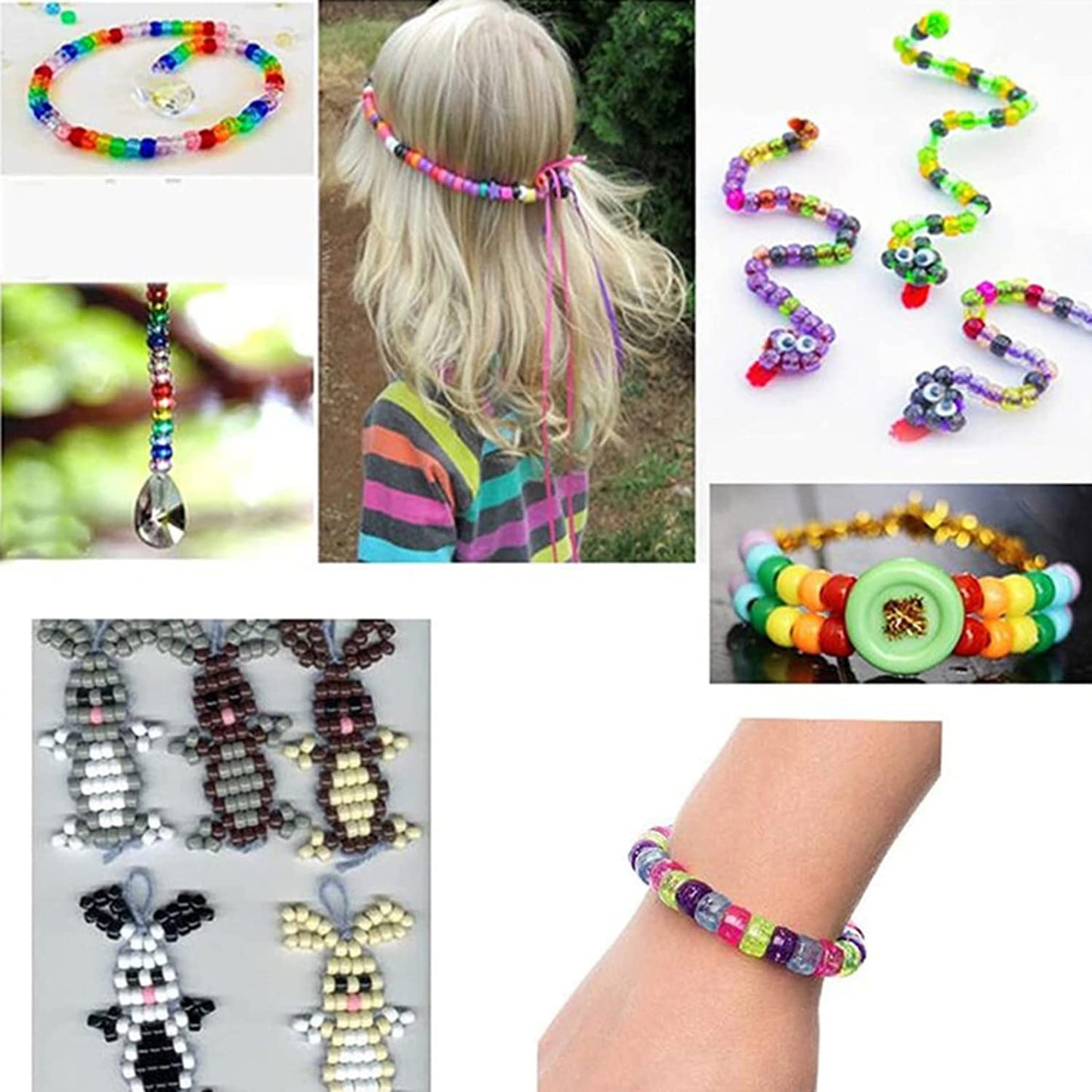 1000Pcs Pony Beads Bracelet 9mm Black Plastic Barrel Pony Beads for Necklace,Hair Beads for Braids for Girls,Key Chain,Jewelry Making (Black) image 5