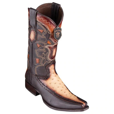 LOS ALTOS BOOTS MENS #76F0315 EUROPEAN SQUARE TOE | GENUINE FULL QUILL OSTRICH WITH DEER SIDES BOOTS | COLOR FADED ORYX image 0