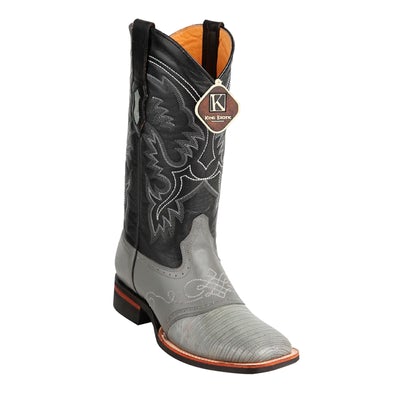 MEN'S KING EXOTIC TEJU LIZARD SQUARE TOE BOOTS WITH SADDLE HANDMADE GRAY (48230709) image 0