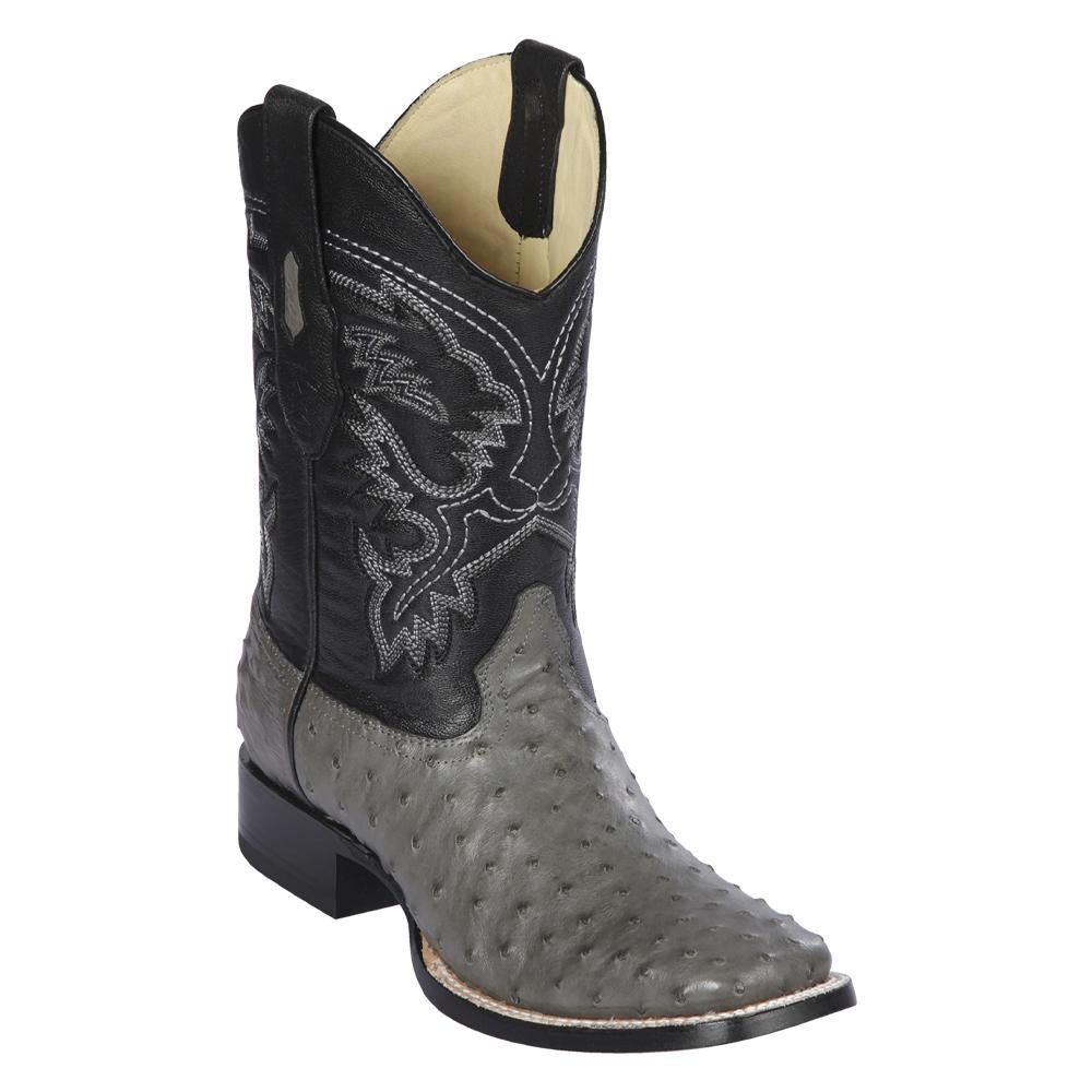 Los Altos Boots Mens #8220309 Wide Square Toe | Genuine Full Quill Ostrich Leather Boots | Color Gray image 0
