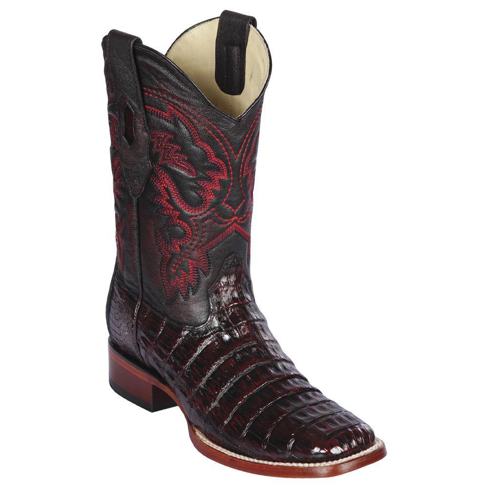 Los Altos Boots Mens #822A8218 Wide Square Toe | Genuine Caiman Belly Leather | Boots Pieced Vamp | Color Black Cherry image 0