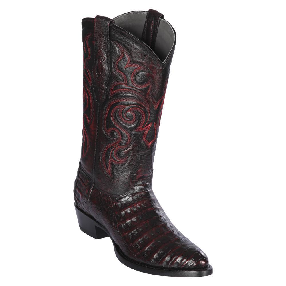 Los Altos Boots Mens #658218 Round Toe | Genuine Caiman Belly Boots Handcrafted | Color Black Cherry image 0