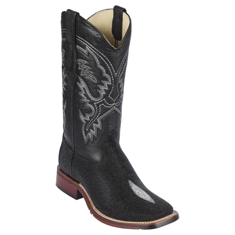Los Altos Boots Mens #8261205 Wide Square Toe | Genuine Stingray Leather Boots | Color Black image 0