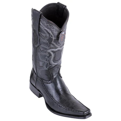 LOS ALTOS BOOTS MENS #76F0705 EUROPEAN SQUARE TOE | GENUINE LIZARD WITH DEER SIDES BOOTS | COLOR BLACK image 0