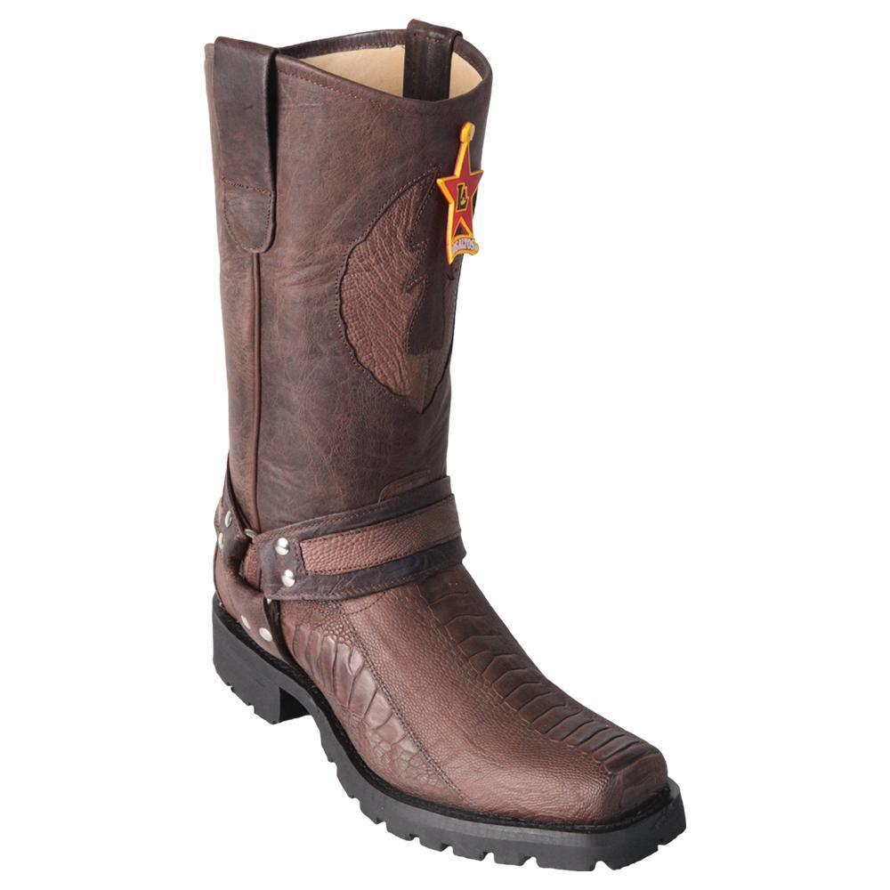 Los Altos Boots Mens #55TG0507 Biker Boot | Genuine Ostrich Leg Leather Boots | Color Brown | Greasy Finish image 0