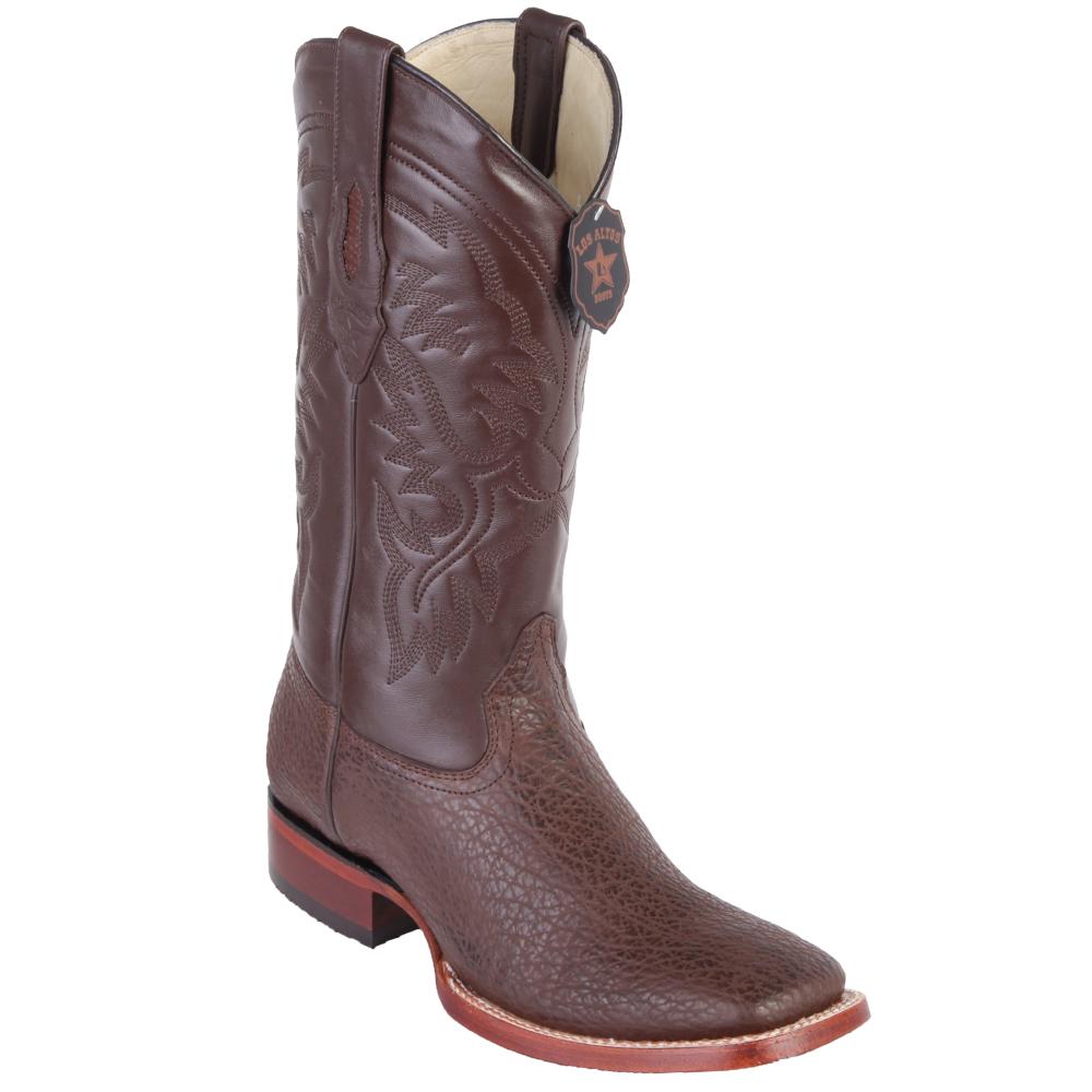 Los Altos Boots Mens #8220907 Wide Square Toe | Genuine Sharkskin Leather Boots | Color Brown image 0