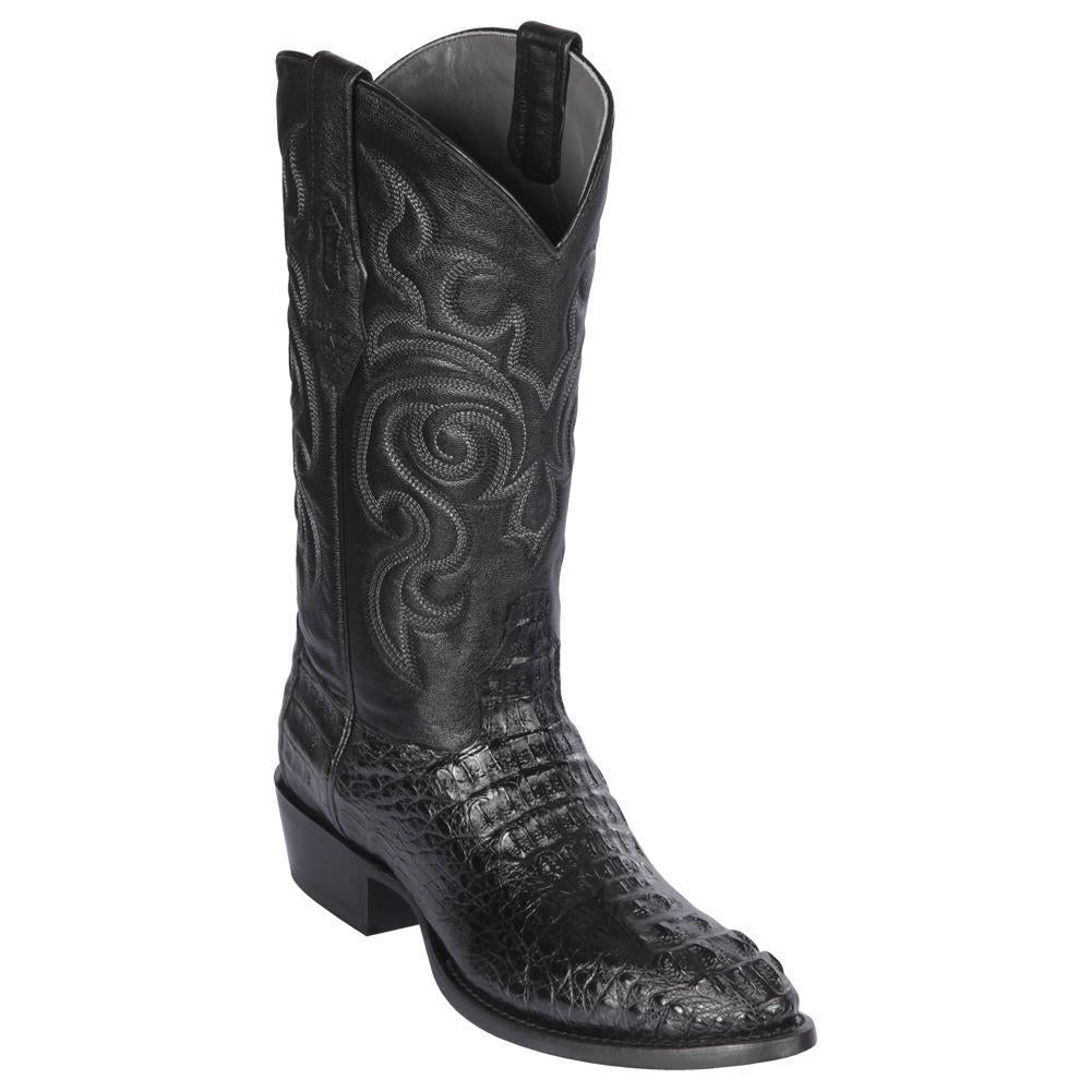 Los Altos Boots Mens #650205 Round Toe | Genuine Caiman Hornback Boots Handcrafted | Color Black image 0