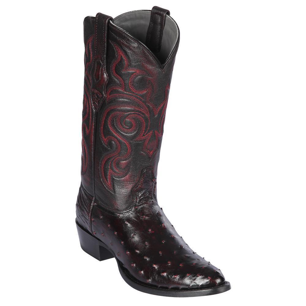 Los Altos Boots Mens #650318 Round Toe | Genuine Full Quill Ostrich Boots Handmade | Color Black Cherry image 0