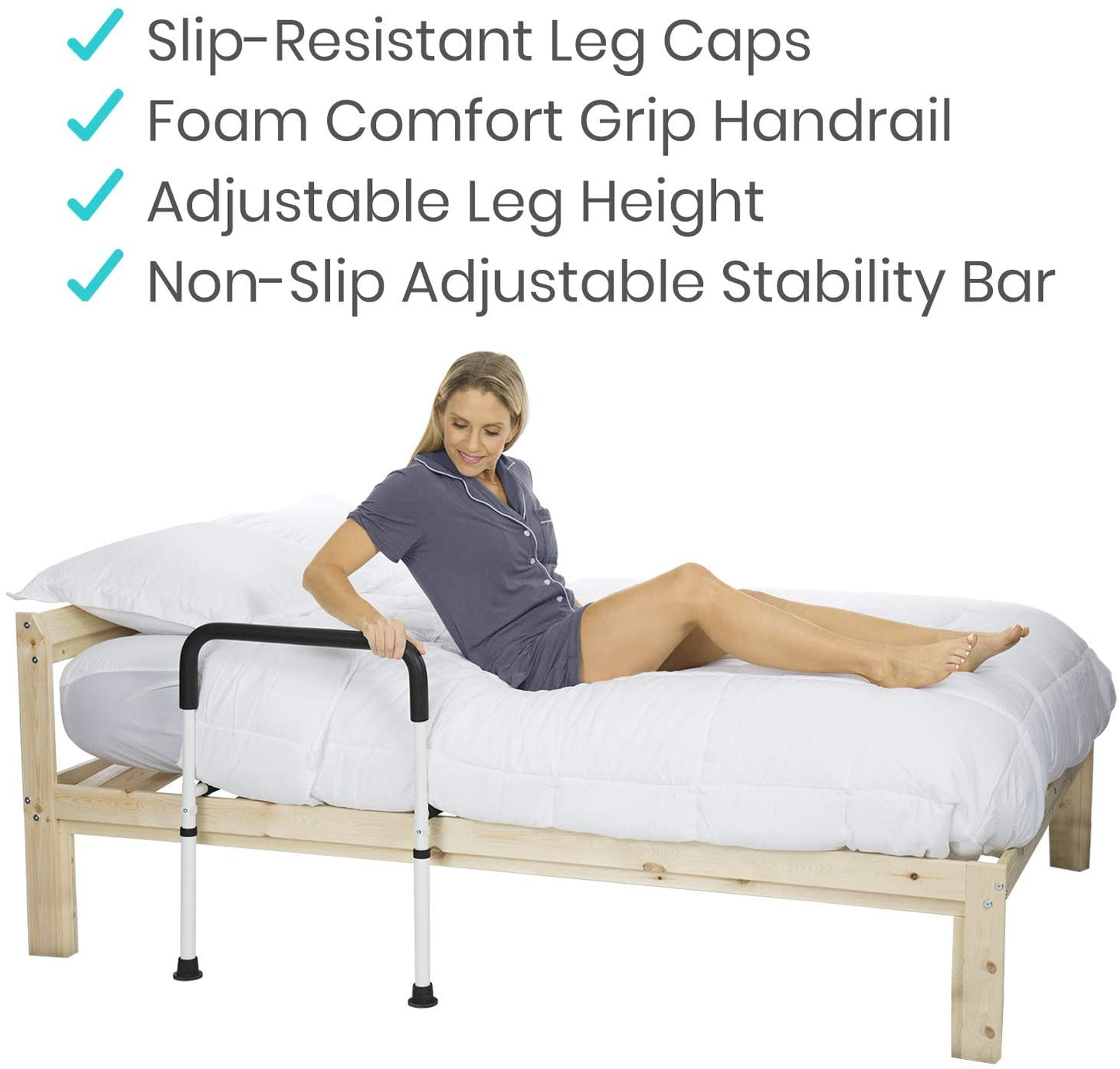 Vive Bed Assist Rail - Adult Bedside Standing Bar for Seniors, Elderly, Handicap, Kid - Fit King, Queen, Full, Twin - Adjustable Fall Prevention Safety Handle Guard - Long Hand Bedrail Grab Bar Cane image 5