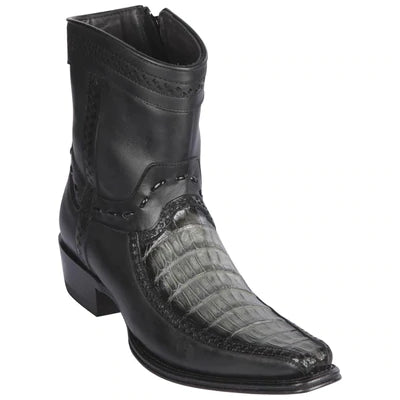 LOS ALTOS BOOTS MENS #76BF8238 LOW SHAFT EUROPEAN SQUARE TOE | GENUINE CAIMAN BELLY AND DEER LEATHER BOOTS | COLOR FADED GRAY image 0
