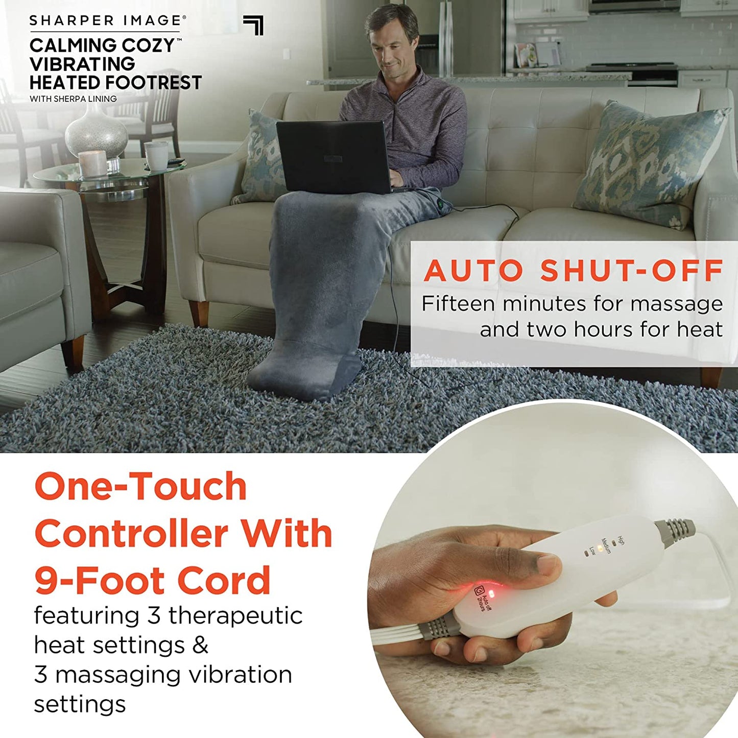 Calming Cozy by Sharper Image Personal Sherpa Wrap with Electric Heating Massaging Vibrating Foot Bed, 3 Heat & 3 Massage Settings for 9 Relaxing Combinations image 4