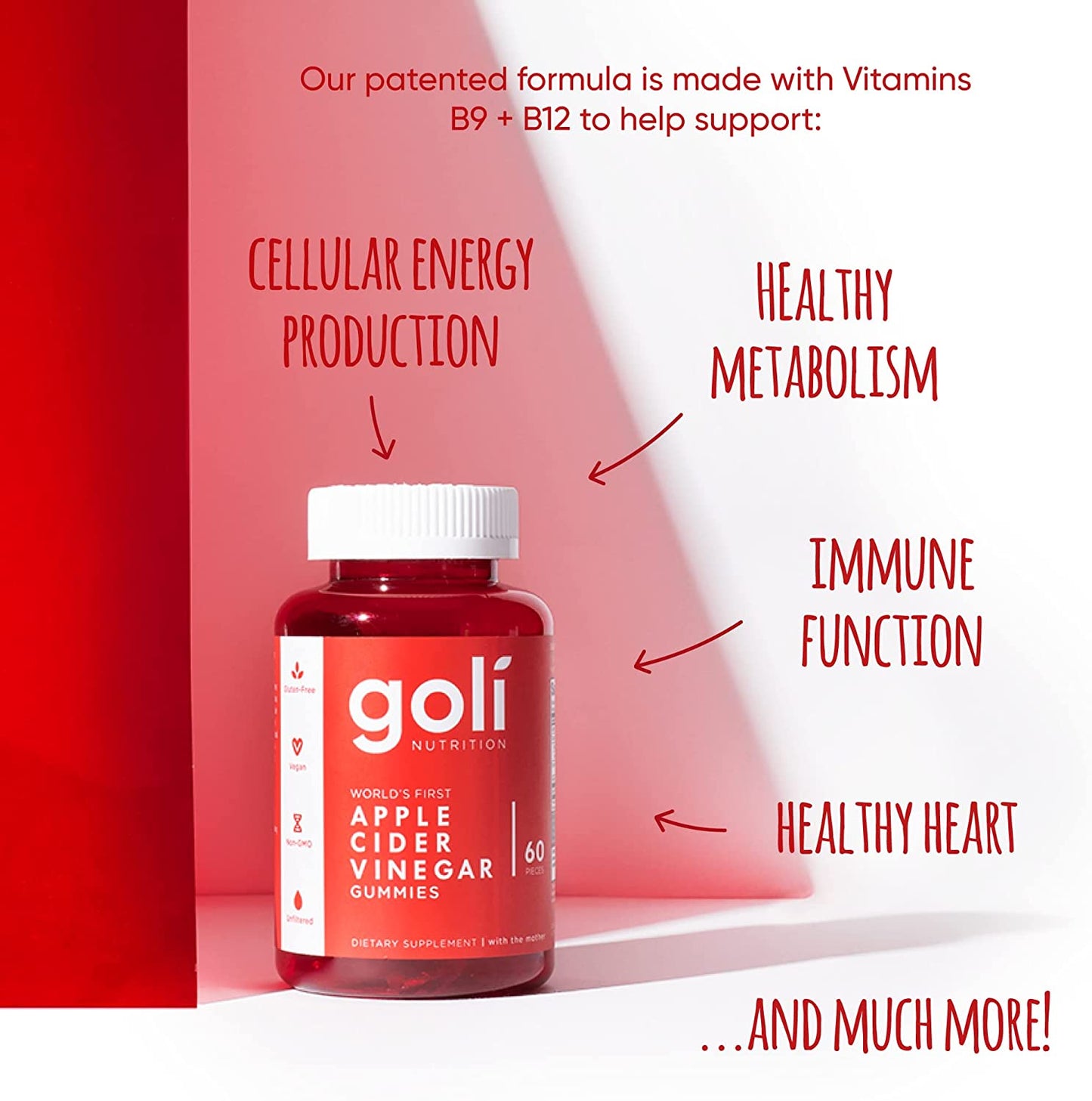 Apple Cider Vinegar Gummy Vitamins by Goli Nutrition - Immunity, Detox & Weight (3 Pack, 180 Count, with The Mother, Gluten-Free, Organic, Vegan, Vitamin B9, B12, Beetroot, Pomegranate) image 5