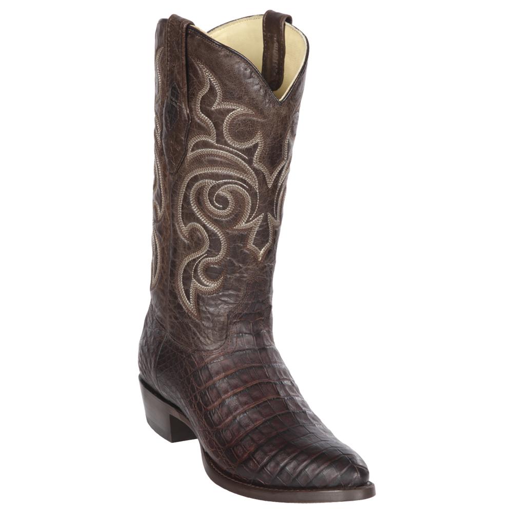 Los Altos Boots Mens #65G8207 Round Toe | Genuine Caiman Belly Boots Handcrafted | Color Brown | Greasy Finish image 0
