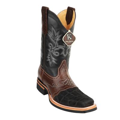 MEN'S KING EXOTIC ELEPHANT SKIN BOOTS RUBBER SOLE & SADDLE SQUARE TOE HANDCRAFTED BLACK (48167005) image 0