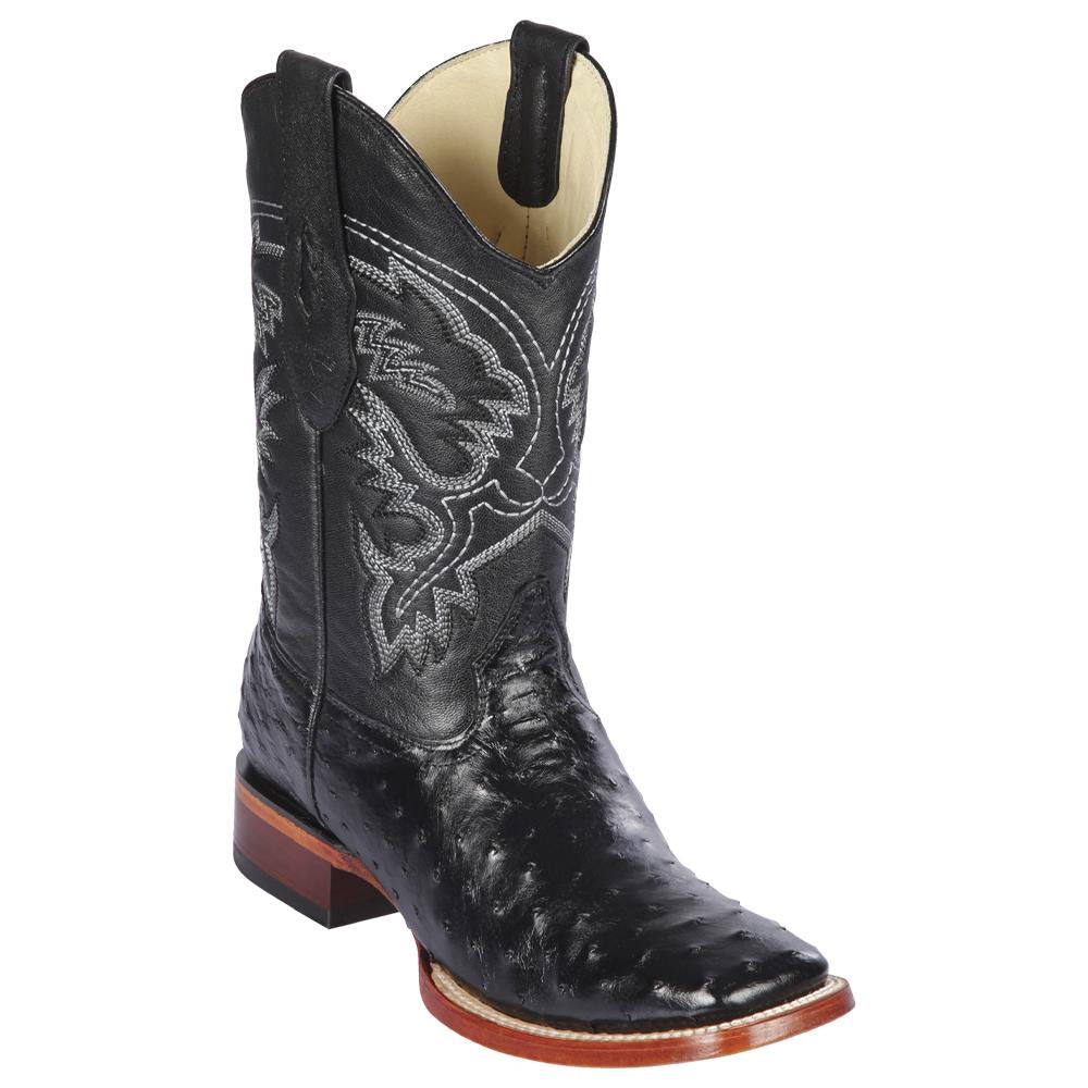 Los Altos Boots Mens #8220305 Wide Square Toe | Genuine Full Quill Ostrich Leather Boots | Color Black image 0