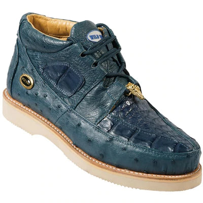 WILD WEST BOOTS #2ZA050214 MEN'S | COLOR BLUE JEAN | MEN'S WILD WEST CAIMAN WITH OSTRICH CASUAL SHOES HANDCRAFTED image 0