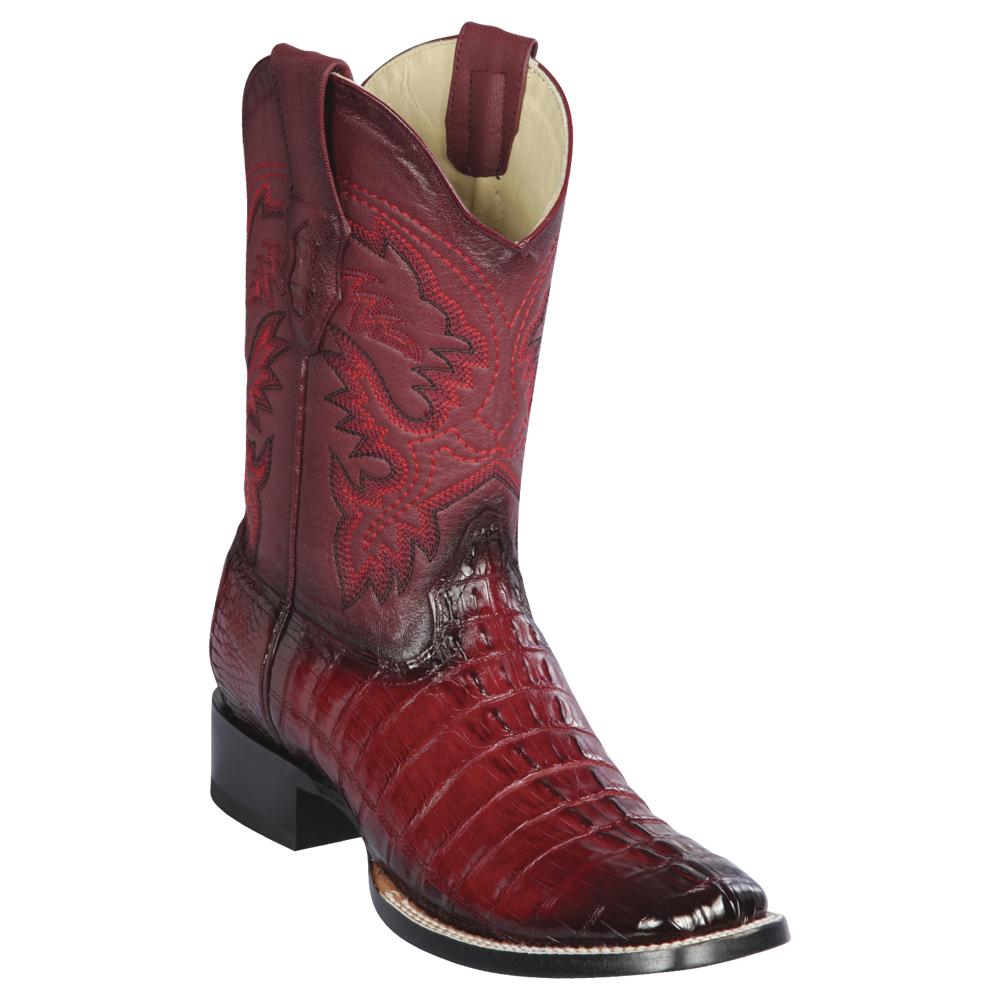 Los Altos Boots Mens #8220143 Wide Square Toe | Genuine Caiman Tail Leather Boots | Color Faded Burgundy image 0