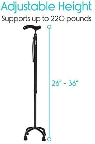 Vive Carbon Fiber Quad Cane - Ultra Lightweight Walking Stick For Men, Women - Adjustable Ergonomic Grip Handle - Nonslip Four Prong Rubber Tips For Right, Left Stability Support - Mobility Travel Aid image 6