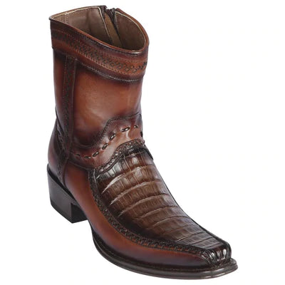 LOS ALTOS BOOTS MENS #76BF8216 LOW SHAFT EUROPEAN SQUARE TOE | GENUINE CAIMAN BELLY AND DEER LEATHER BOOTS | COLOR FADED BROWN image 0