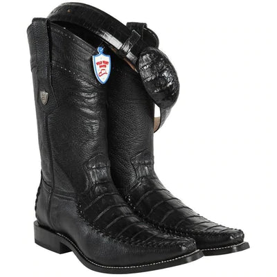WILD WEST BOOTS #278T8205 MEN'S | COLOR BLACK | WILD WEST BOOTS-MEN'S CAIMAN BELLY WITH DEER COWBOY BOOTS image 0